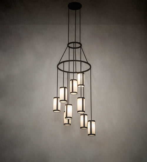 Meyda Lighting Cartier 35" 9-Light Oil Rubbed Bronze Cascading Chandelier With Creme Carrara Idalight Shade