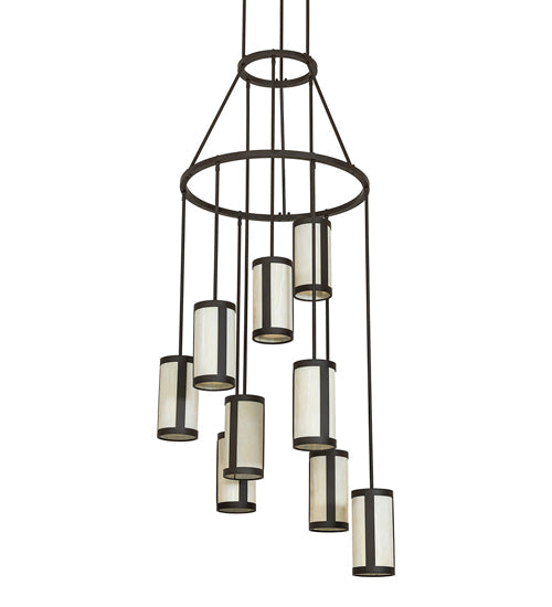 Meyda Lighting Cartier 35" 9-Light Oil Rubbed Bronze Cascading Chandelier With Creme Carrara Idalight Shade