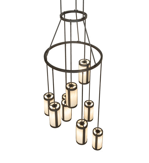 Meyda Lighting Cartier 35" 9-Light Oil Rubbed Bronze Cascading Chandelier With Creme Carrara Idalight Shade