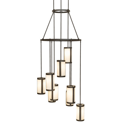Meyda Lighting Cartier 35" 9-Light Oil Rubbed Bronze Cascading Chandelier With Creme Carrara Idalight Shade