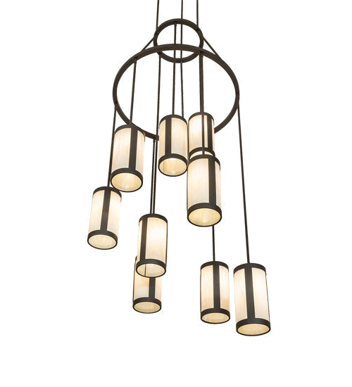 Meyda Lighting Cartier 35" 9-Light Oil Rubbed Bronze Cascading Chandelier With Creme Carrara Idalight Shade