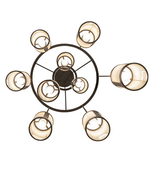 Meyda Lighting Cartier 35" 9-Light Oil Rubbed Bronze Cascading Chandelier With Creme Carrara Idalight Shade