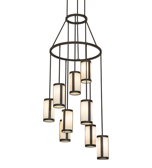 Meyda Lighting Cartier 35" 9-Light Oil Rubbed Bronze Cascading Chandelier With Creme Carrara Idalight Shade