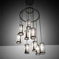 Meyda Lighting Cartier 35" 9-Light Solar Black Cascading Chandelier With Clear Seeded Shade Glass
