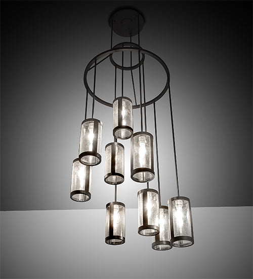 Meyda Lighting Cartier 35" 9-Light Solar Black Cascading Chandelier With Clear Seeded Shade Glass