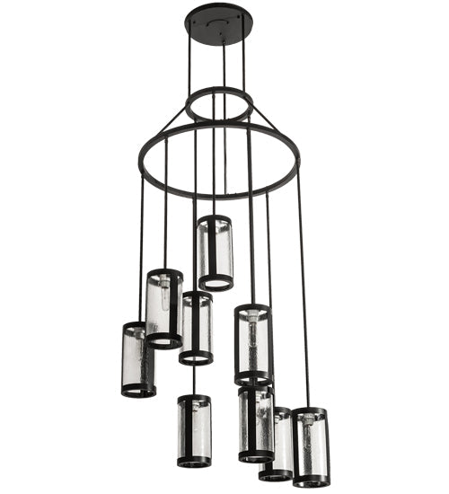 Meyda Lighting Cartier 35" 9-Light Solar Black Cascading Chandelier With Clear Seeded Shade Glass