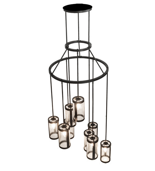 Meyda Lighting Cartier 35" 9-Light Solar Black Cascading Chandelier With Clear Seeded Shade Glass