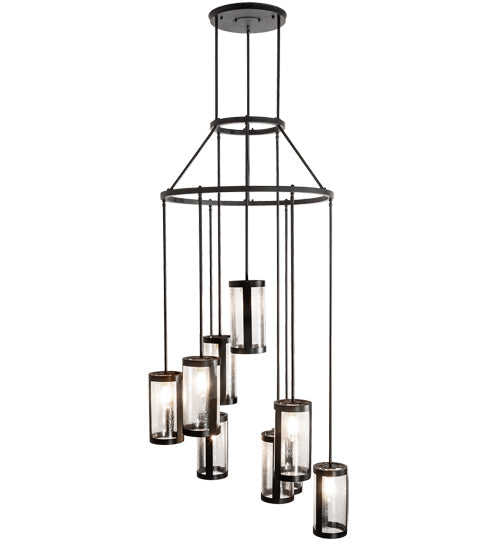Meyda Lighting Cartier 35" 9-Light Solar Black Cascading Chandelier With Clear Seeded Shade Glass