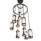 Meyda Lighting Cartier 35" 9-Light Solar Black Cascading Chandelier With Clear Seeded Shade Glass