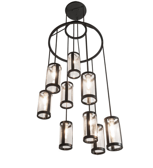 Meyda Lighting Cartier 35" 9-Light Solar Black Cascading Chandelier With Clear Seeded Shade Glass