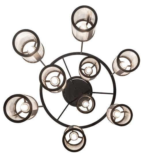 Meyda Lighting Cartier 35" 9-Light Solar Black Cascading Chandelier With Clear Seeded Shade Glass
