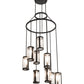 Meyda Lighting Cartier 35" 9-Light Solar Black Cascading Chandelier With Clear Seeded Shade Glass