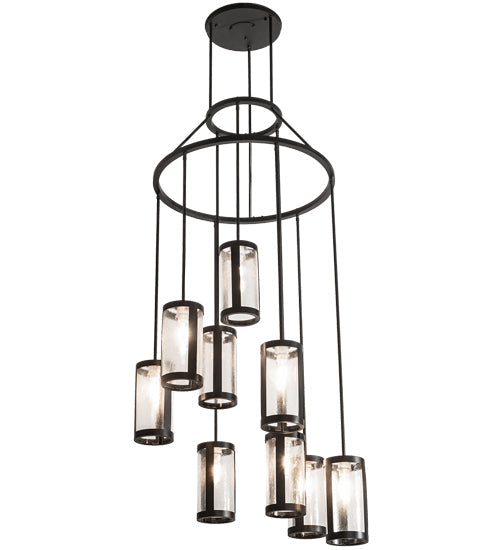 Meyda Lighting Cartier 35" 9-Light Solar Black Cascading Chandelier With Clear Seeded Shade Glass