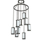 Meyda Lighting Cartier 35" 9-Light Wrought Iron Cascading Chandelier With White & Clear Shade