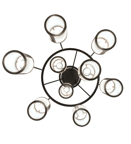 Meyda Lighting Cartier 35" 9-Light Wrought Iron Cascading Chandelier With White & Clear Shade