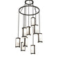 Meyda Lighting Cartier 35" 9-Light Wrought Iron Cascading Chandelier With White & Clear Shade