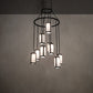 Meyda Lighting Cartier 35" 9-Light Wrought Iron Cascading Chandelier With White Laura Textrene Shade