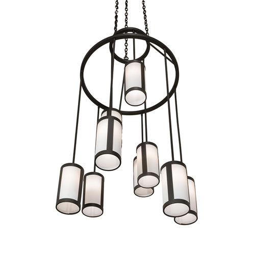 Meyda Lighting Cartier 35" 9-Light Wrought Iron Cascading Chandelier With White Laura Textrene Shade