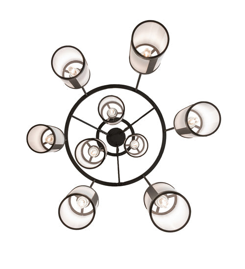 Meyda Lighting Cartier 35" 9-Light Wrought Iron Cascading Chandelier With White Laura Textrene Shade