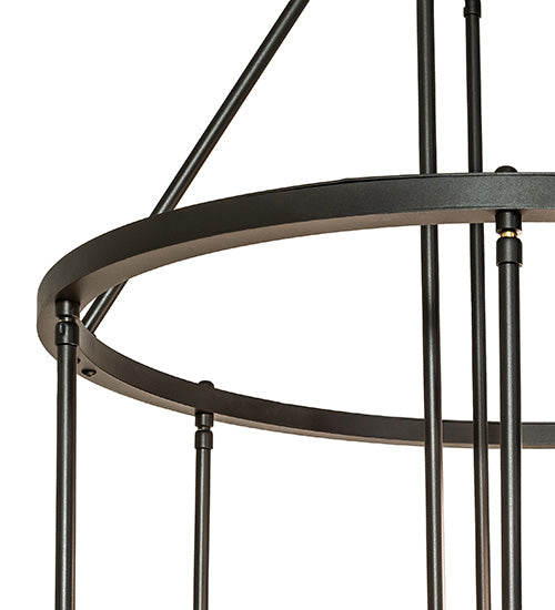 Meyda Lighting Cartier 35" 9-Light Wrought Iron Cascading Chandelier With White Laura Textrene Shade