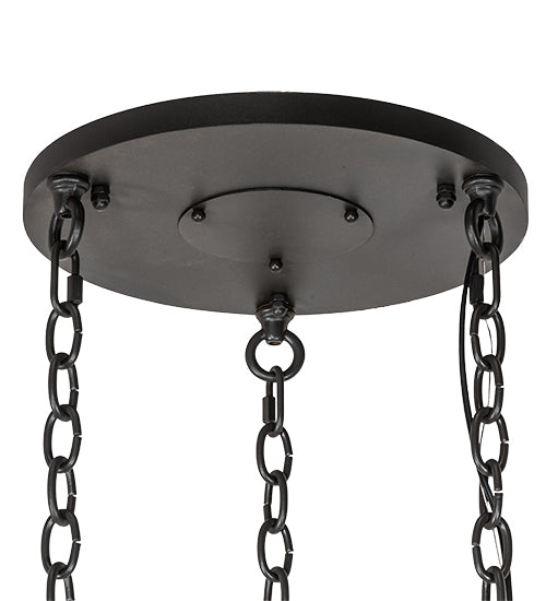 Meyda Lighting Cartier 35" 9-Light Wrought Iron Ceiling Cascading Chandelier With White Linen Over Crystal Idalight Shade