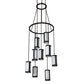 Meyda Lighting Cartier 35" 9-Light Wrought Iron Ceiling Cascading Chandelier With White Linen Over Crystal Idalight Shade