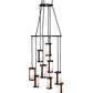 Meyda Lighting Cartier 35" 9-Light Wrought Iron Ceiling Cascading Chandelier With White Linen Over Crystal Idalight Shade