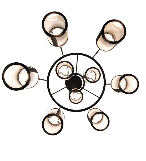 Meyda Lighting Cartier 35" 9-Light Wrought Iron Ceiling Cascading Chandelier With White Linen Over Crystal Idalight Shade