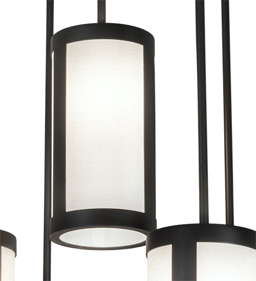 Meyda Lighting Cartier 35" 9-Light Wrought Iron Ceiling Cascading Chandelier With White Linen Over Crystal Idalight Shade
