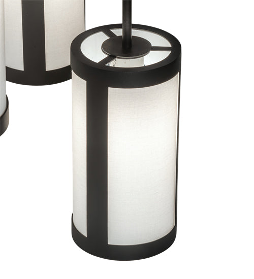 Meyda Lighting Cartier 35" 9-Light Wrought Iron Ceiling Cascading Chandelier With White Linen Over Crystal Idalight Shade