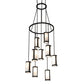 Meyda Lighting Cartier 35" 9-Light Wrought Iron Ceiling Cascading Chandelier With White Linen Over Crystal Idalight Shade