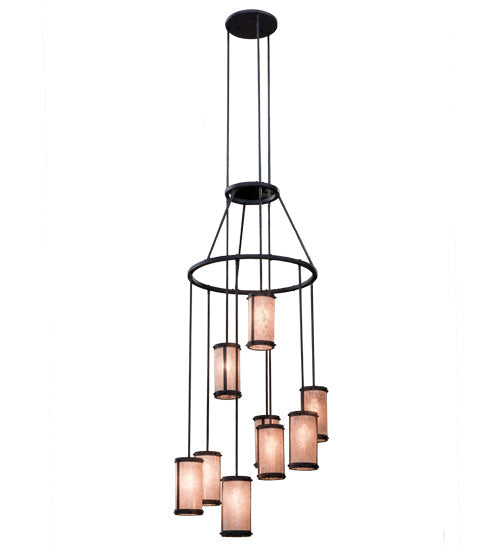 Meyda Lighting Cartier 36" 9-Light Costello Black Chandelier With Silver Mica Shade Glass