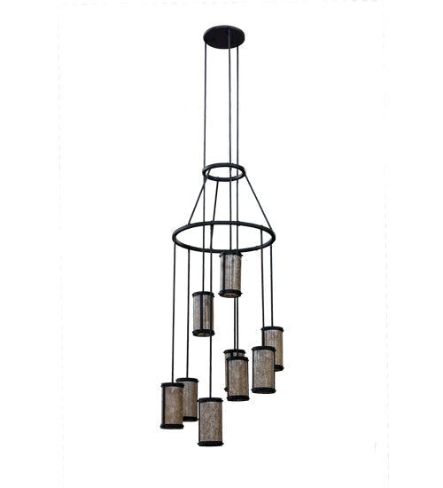 Meyda Lighting Cartier 36" 9-Light Costello Black Chandelier With Silver Mica Shade Glass
