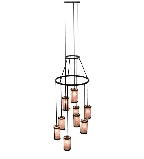 Meyda Lighting Cartier 36" 9-Light Costello Black Chandelier With Silver Mica Shade Glass