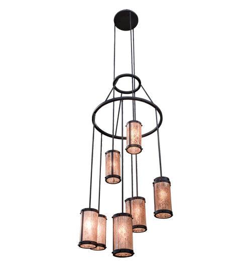 Meyda Lighting Cartier 36" 9-Light Costello Black Chandelier With Silver Mica Shade Glass