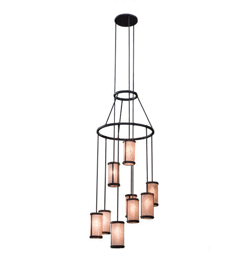 Meyda Lighting Cartier 36" 9-Light Costello Black Chandelier With Silver Mica Shade Glass