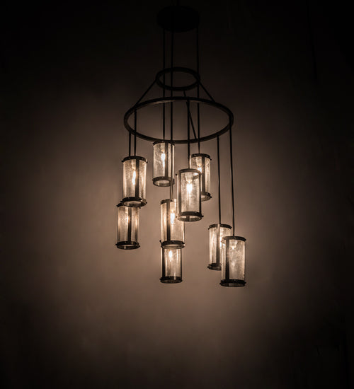 Meyda Lighting Cartier 36" 9-Light Timeless Bronze Cascading Chandelier With Clear Seeded Shade Glass