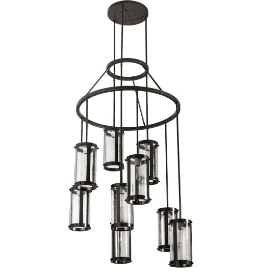 Meyda Lighting Cartier 36" 9-Light Timeless Bronze Cascading Chandelier With Clear Seeded Shade Glass