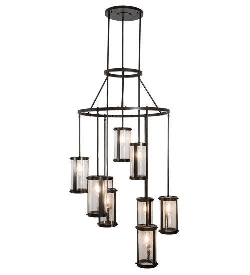 Meyda Lighting Cartier 36" 9-Light Timeless Bronze Cascading Chandelier With Clear Seeded Shade Glass