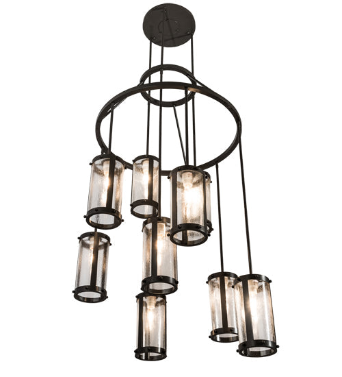 Meyda Lighting Cartier 36" 9-Light Timeless Bronze Cascading Chandelier With Clear Seeded Shade Glass