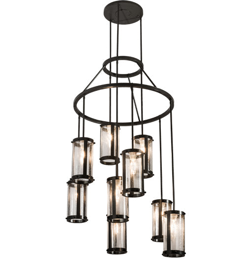 Meyda Lighting Cartier 36" 9-Light Timeless Bronze Cascading Chandelier With Clear Seeded Shade Glass
