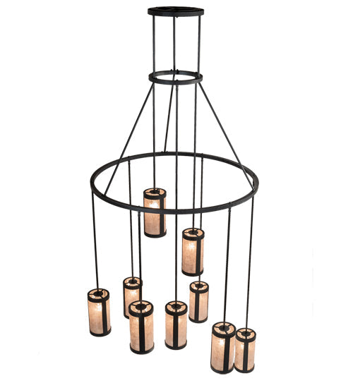 Meyda Lighting Cartier 48" 9-Light Black Wicker Cascading Chandelier With Silver Mica Shade Glass
