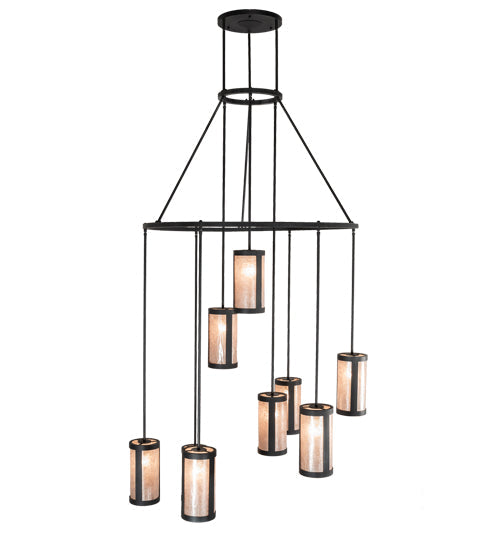 Meyda Lighting Cartier 48" 9-Light Black Wicker Cascading Chandelier With Silver Mica Shade Glass