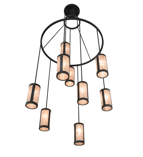 Meyda Lighting Cartier 48" 9-Light Black Wicker Cascading Chandelier With Silver Mica Shade Glass