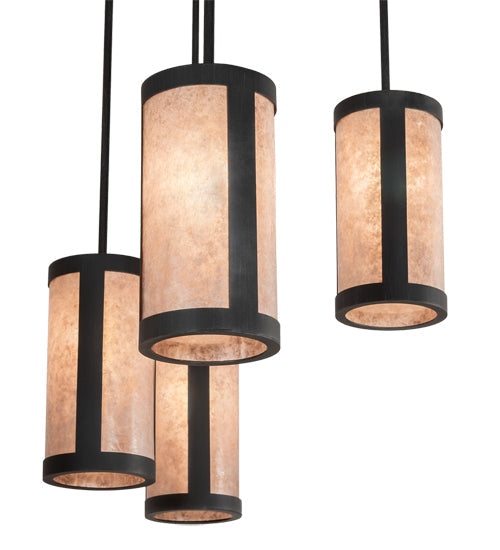 Meyda Lighting Cartier 48" 9-Light Black Wicker Cascading Chandelier With Silver Mica Shade Glass