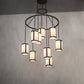 Meyda Lighting Cartier 48" 9-Light Oil Rubbed Bronze Cascading Chandelier With Beige Fleshtone Idalight Shade