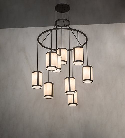Meyda Lighting Cartier 48" 9-Light Oil Rubbed Bronze Cascading Chandelier With Beige Fleshtone Idalight Shade
