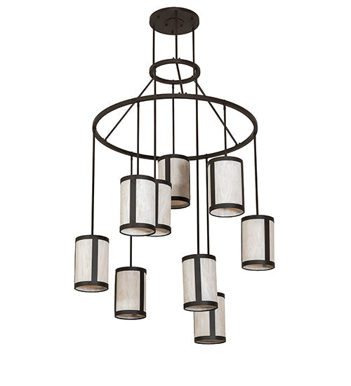 Meyda Lighting Cartier 48" 9-Light Oil Rubbed Bronze Cascading Chandelier With Beige Fleshtone Idalight Shade
