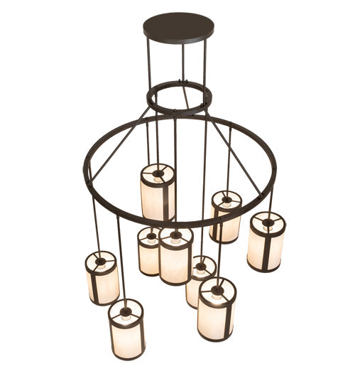 Meyda Lighting Cartier 48" 9-Light Oil Rubbed Bronze Cascading Chandelier With Beige Fleshtone Idalight Shade