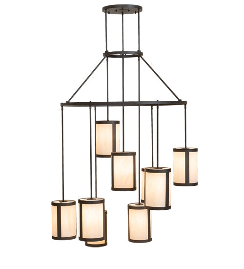Meyda Lighting Cartier 48" 9-Light Oil Rubbed Bronze Cascading Chandelier With Beige Fleshtone Idalight Shade